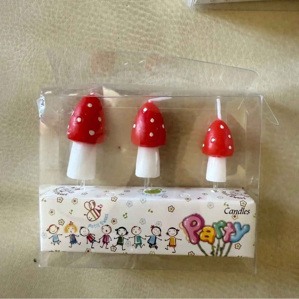 Bundle of 3 Pcs Mushroom Candles Mushroom Birthday Cake Topper
